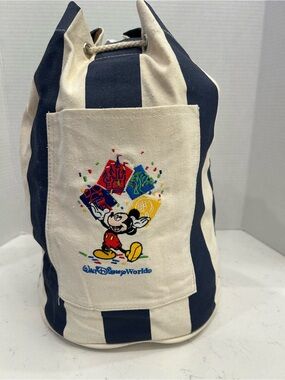 Vintage Walt Disney World Mickey Mouse Striped Canvas Backpack